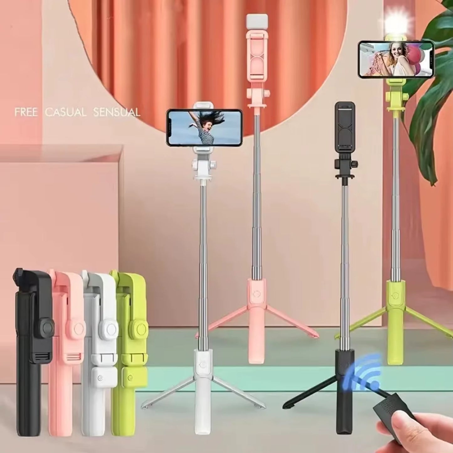 31"Multifunction Universal Self Timer Phone Holder,Scalable Portable Remote Selfie Stick Tripod with Fill Light, Integrated Vide