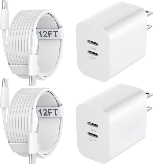 USB C Charger Block for Phone 17 16 15 Pro Max,20W Type C Charger with 12FT Long USB C to C Fast Charging Cord Cable Compatible for 17 16 15 Pro Max/17 16 15 Pro/15 Plus/15/Android Phone