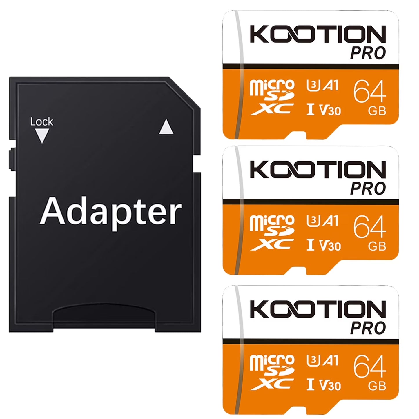 64GB Micro SD Cards 3 Pack Memory Card U3 SDXC High Speed TF Card 4K Full HD Video for Phone, Camera, Security Cam, Tablet
