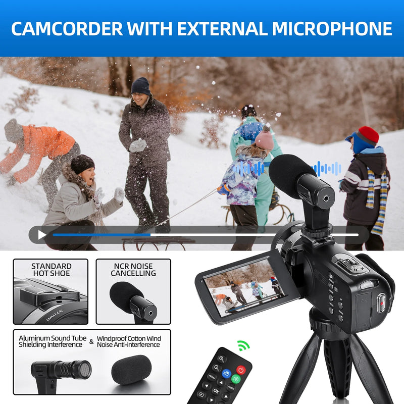 Video Camera 2.7K Ultra HD 42MP Youtube Vlogging Camera 3.0” Camcorder with Remote Control