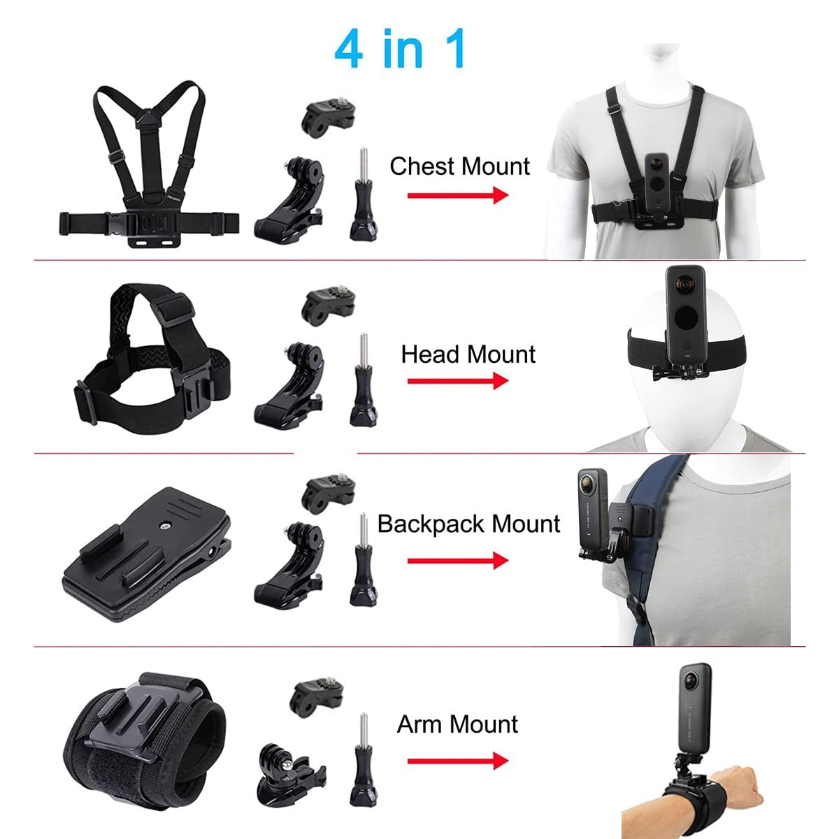 Accessories Kit for Insta360 One X5/X4/X3/X2/X, One R, X and Gopro Her