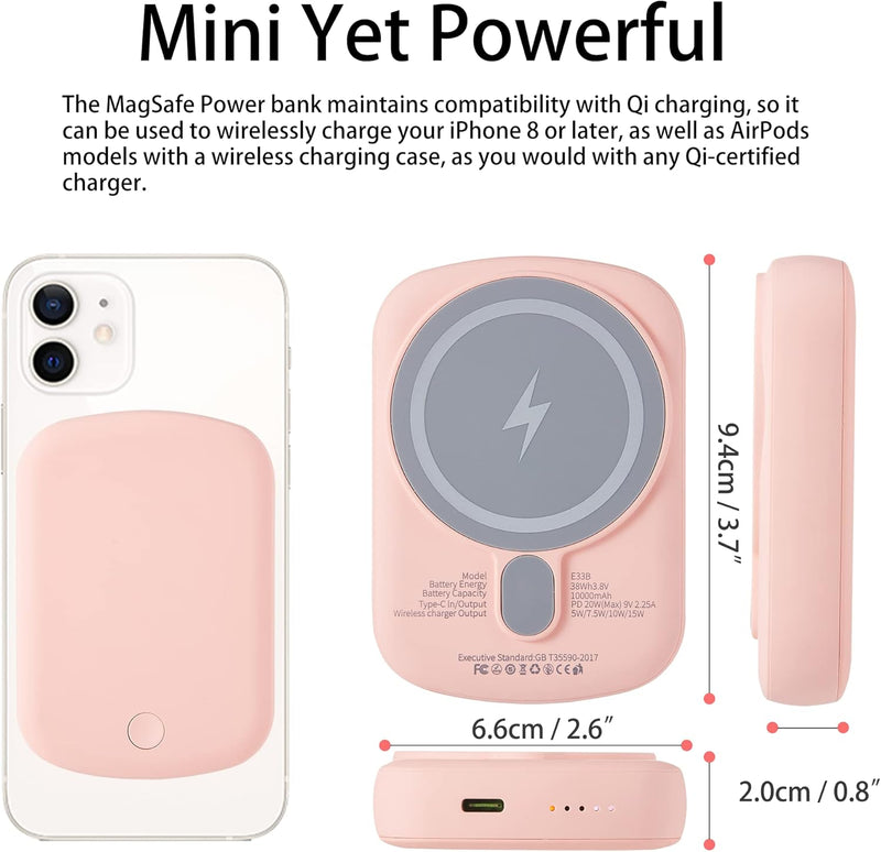 Power Bank, 10000Mah Wireless Portable Charger 18W Fast Charging 20W Quick Charge with Type C Cable Battery Pack for Iphone 17/16/15/14/13/12 Series