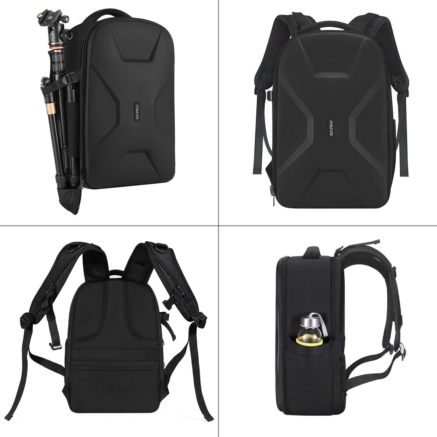 Camera Backpack, Dslr/Slr/Mirrorless Photography Camera Bag 15-16 Inch Waterproof Hardshell Case with Tripod Holder&Laptop Compartment Compatible with Canon/Nikon/Sony, Black