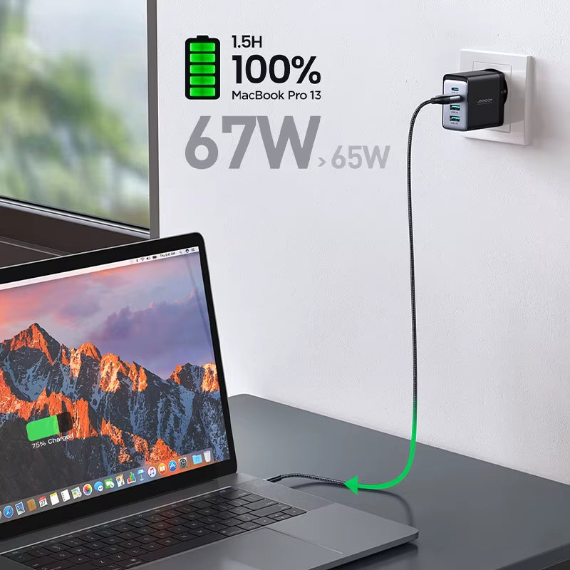 67W USB C Charger Block 4-Port Foldable Gan Wall Fast Charger Adapter for Iphone 1 Macbook Pro/Air Ipad Pro/Air Galaxy