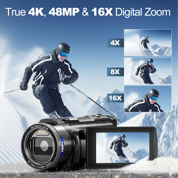 4K Video Camera Camcorder 3.0" IPS Vlogging Camera 48MP Digital Video Camera with 32GB SD Card