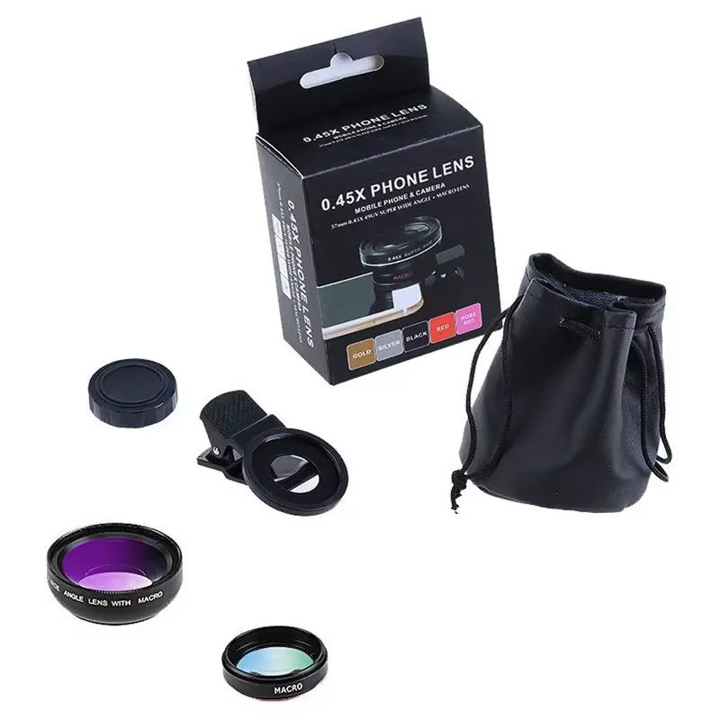 2 in 1 Clip-On Fish Eye Magnifiers Mobile Phone Lens Professional Mobile Phone Camera Lenses 15X Macro 0.45X Super Wide Angle