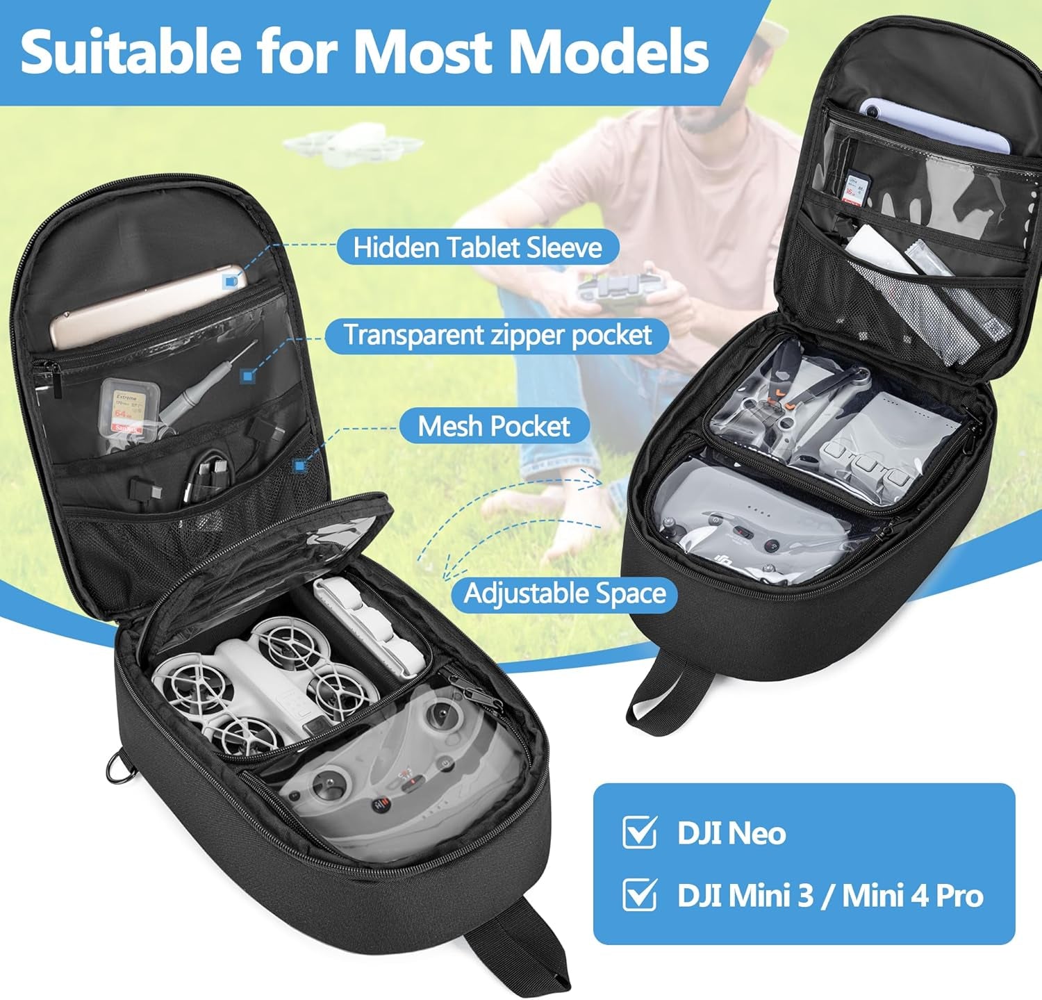Carrying Case Compatible with DJI Neo Fly More Combo, Portable Drone Sling Bag F