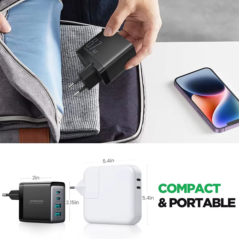 67W USB C Charger Block 4-Port Foldable Gan Wall Fast Charger Adapter for Iphone 1 Macbook Pro/Air Ipad Pro/Air Galaxy
