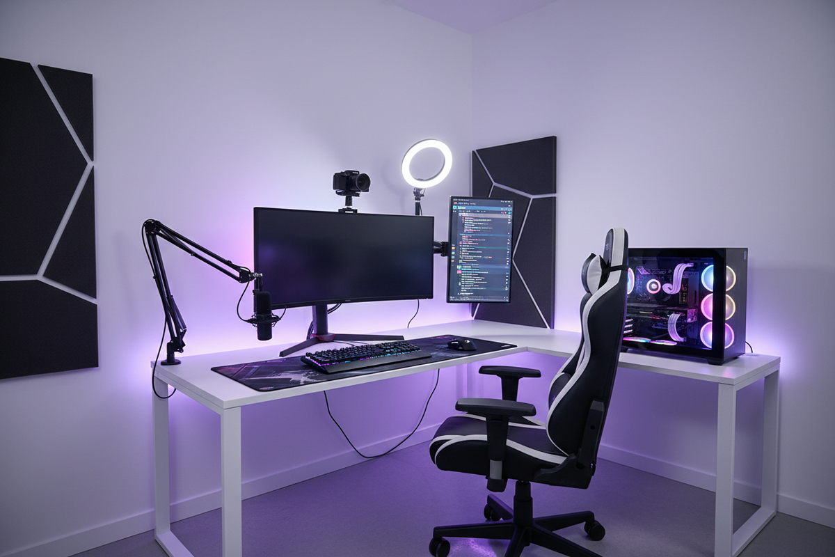 a high tech looking settup for gaming and filming