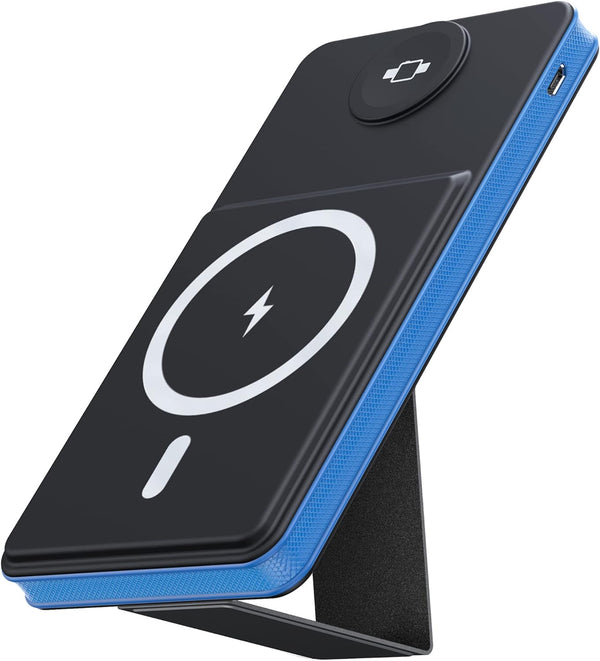 Magnetic Wireless Power Bank, 2 in 1 Foldable 10000Mah Portable Charger, External Battery Pack with USB-C Cable, 4 Outputs 2 Inputs,Compatible with Apple Watch/Iphone 14/13/12 Series(Blue)