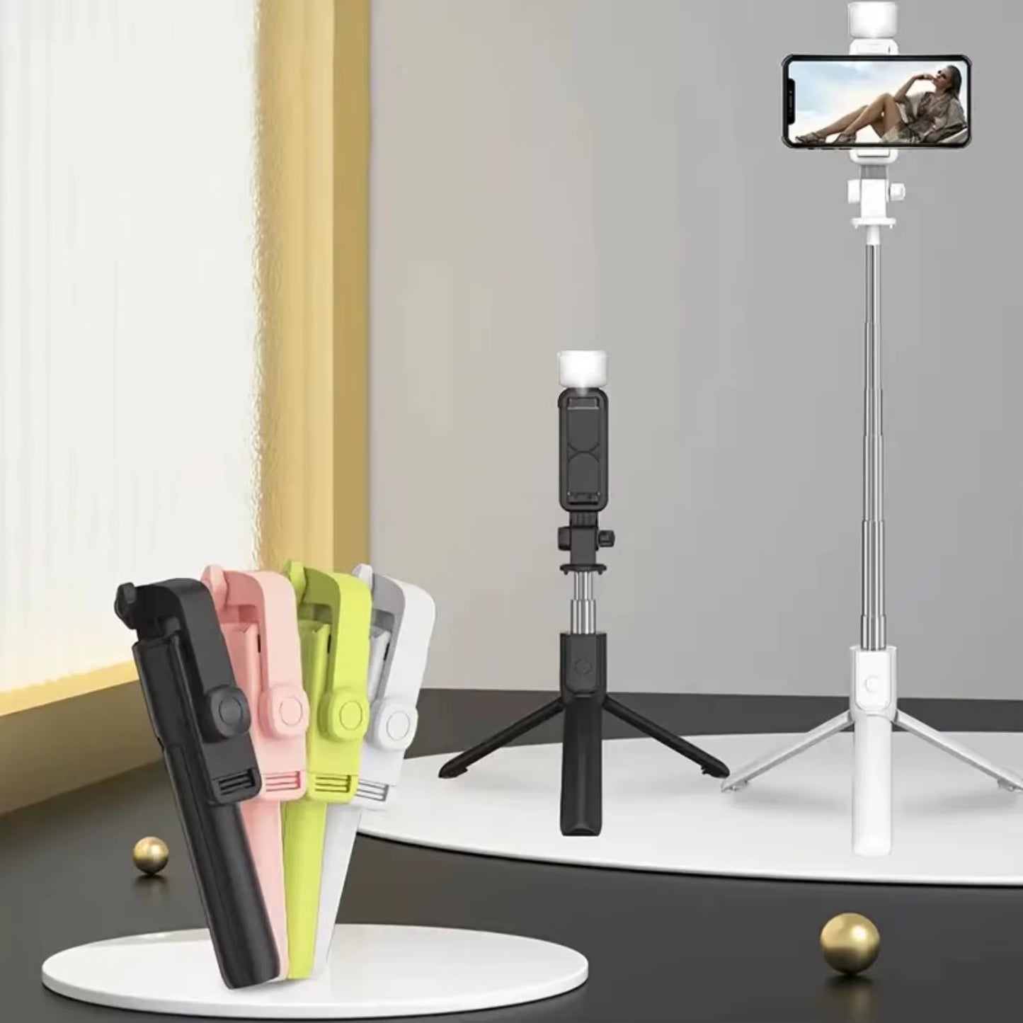 31"Multifunction Universal Self Timer Phone Holder,Scalable Portable Remote Selfie Stick Tripod with Fill Light, Integrated Vide