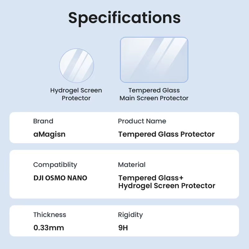 Amagisn Screen Lens Tempered Glass for  OSMO Nano ,Hydrogel Film ,9H+ Hardness HD Clear Glass Camera Protective Accessories