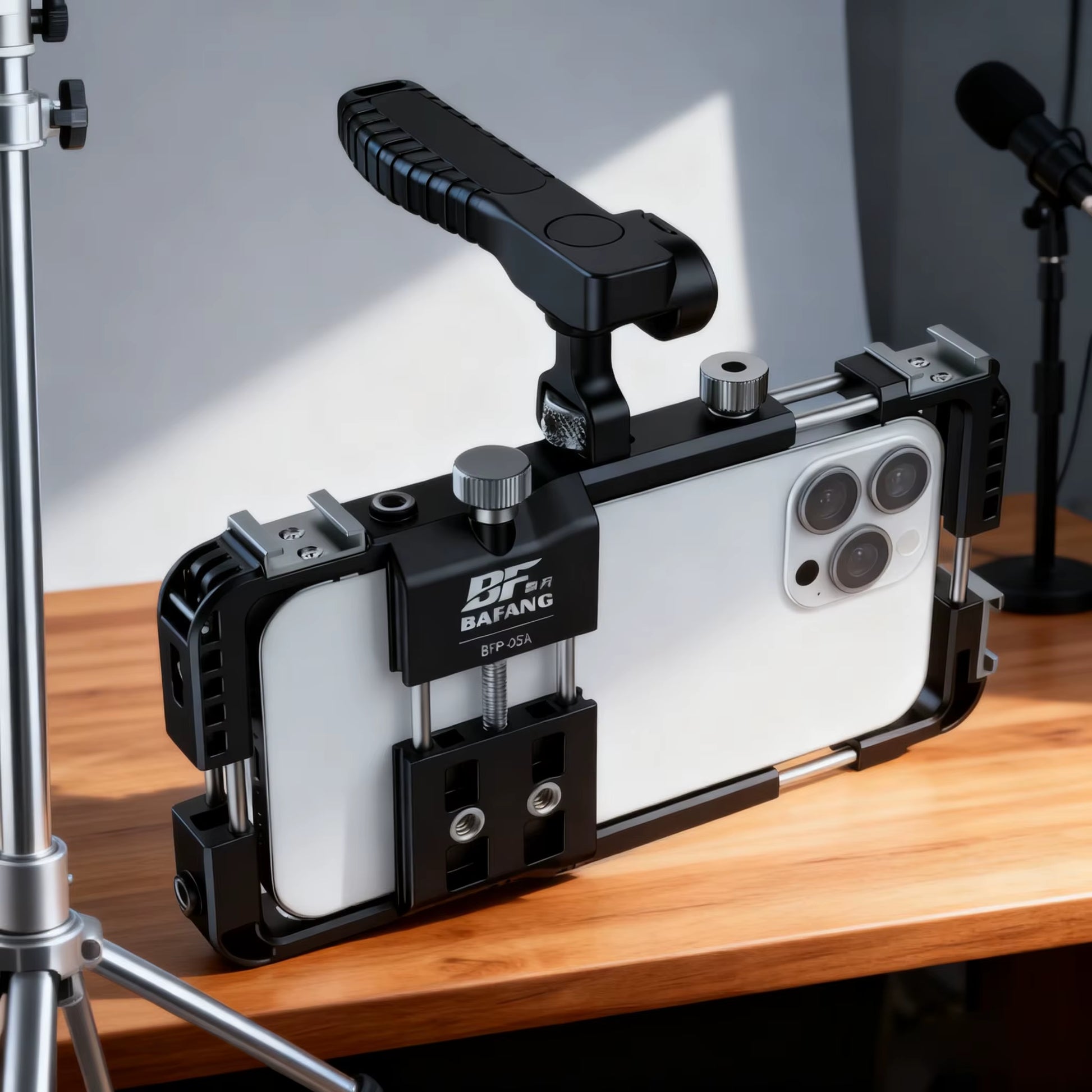 BFT-05A Phone Cage W/ 360° Bluetooth Handle & Filter Mount Lightweight Plastic Rig for Vlogging Iphone Android 17 17 Pro Max