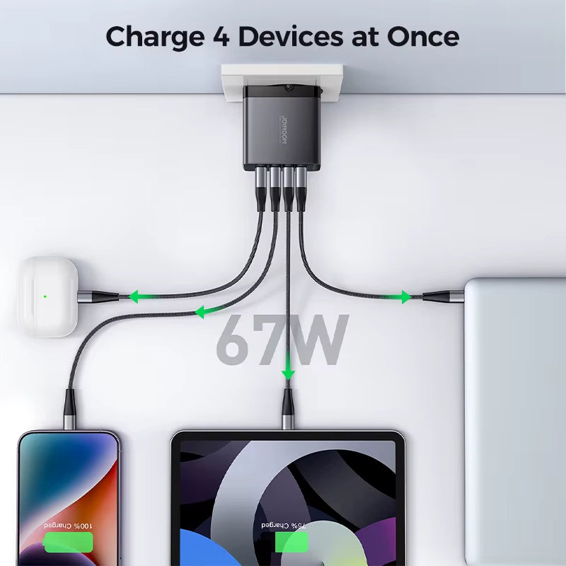 67W USB C Charger Block 4-Port Foldable Gan Wall Fast Charger Adapter for Iphone 1 Macbook Pro/Air Ipad Pro/Air Galaxy