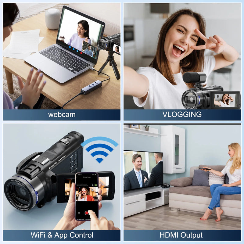 4K Video Camera Camcorder 3.0" IPS Vlogging Camera 48MP Digital Video Camera with 32GB SD Card