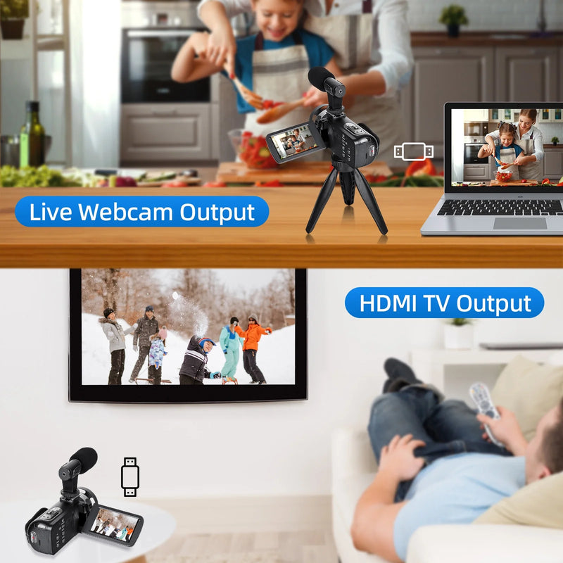 Video Camera 2.7K Ultra HD 42MP Youtube Vlogging Camera 3.0” Camcorder with Remote Control