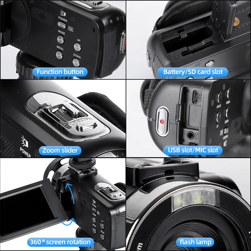 Video Camera 2.7K Ultra HD 42MP Youtube Vlogging Camera 3.0” Camcorder with Remote Control