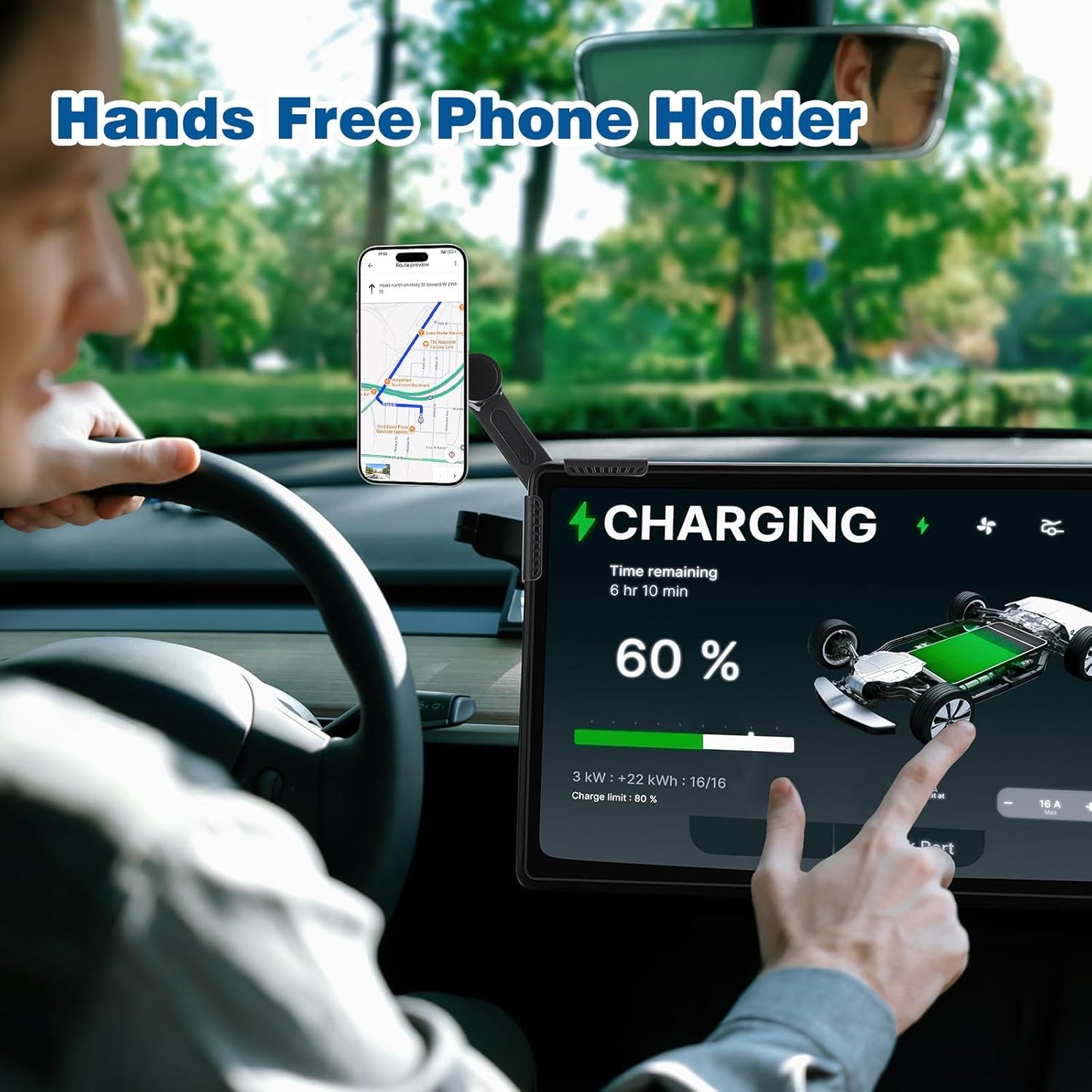 For Tesla Phone Mount, Magsafe Strongest Magnetic Tesla Phone Holder for Tesla Model 3/Model Y/Cybertruck Accessories 2024, No Glue for Car Phone Mount for Tesla with Magnetic Ring Fits for All Phone