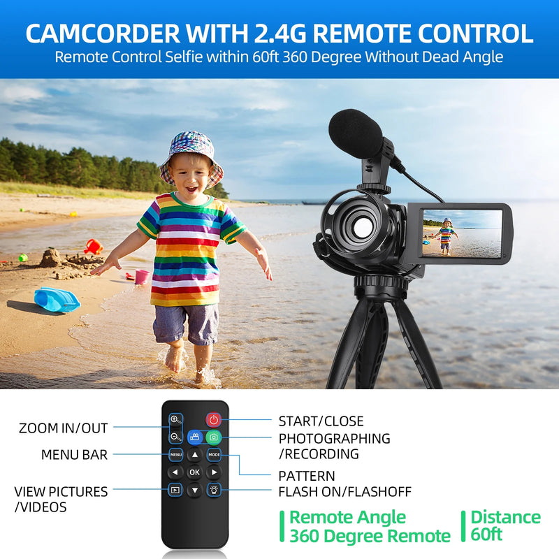 Video Camera 2.7K Ultra HD 42MP Youtube Vlogging Camera 3.0” Camcorder with Remote Control