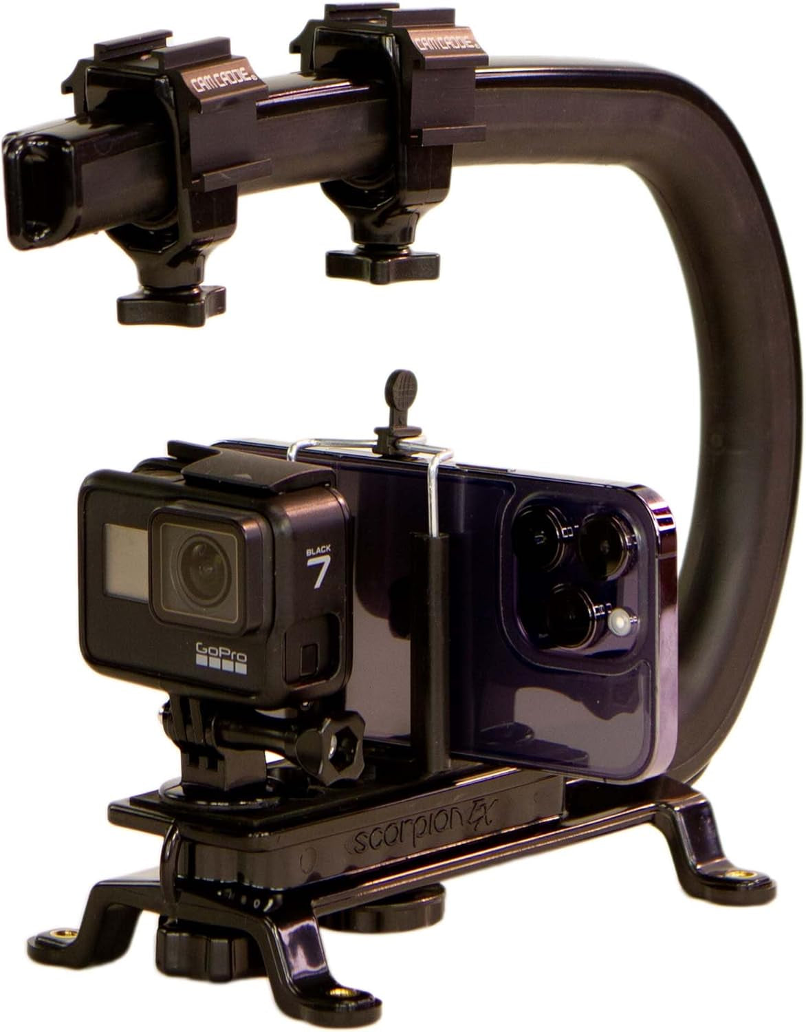 Scorpion EX Video Action Stabilizing Rig Handle Grip Handheld Stabilizer with Hot-Shoe Mount for Canon Nikon Sony Panasonic DSLR & Mirrorless Camera Camcorder (Triple Cold Shoe (X1))