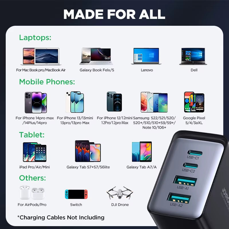 67W USB C Charger Block 4-Port Foldable Gan Wall Fast Charger Adapter for Iphone 1 Macbook Pro/Air Ipad Pro/Air Galaxy